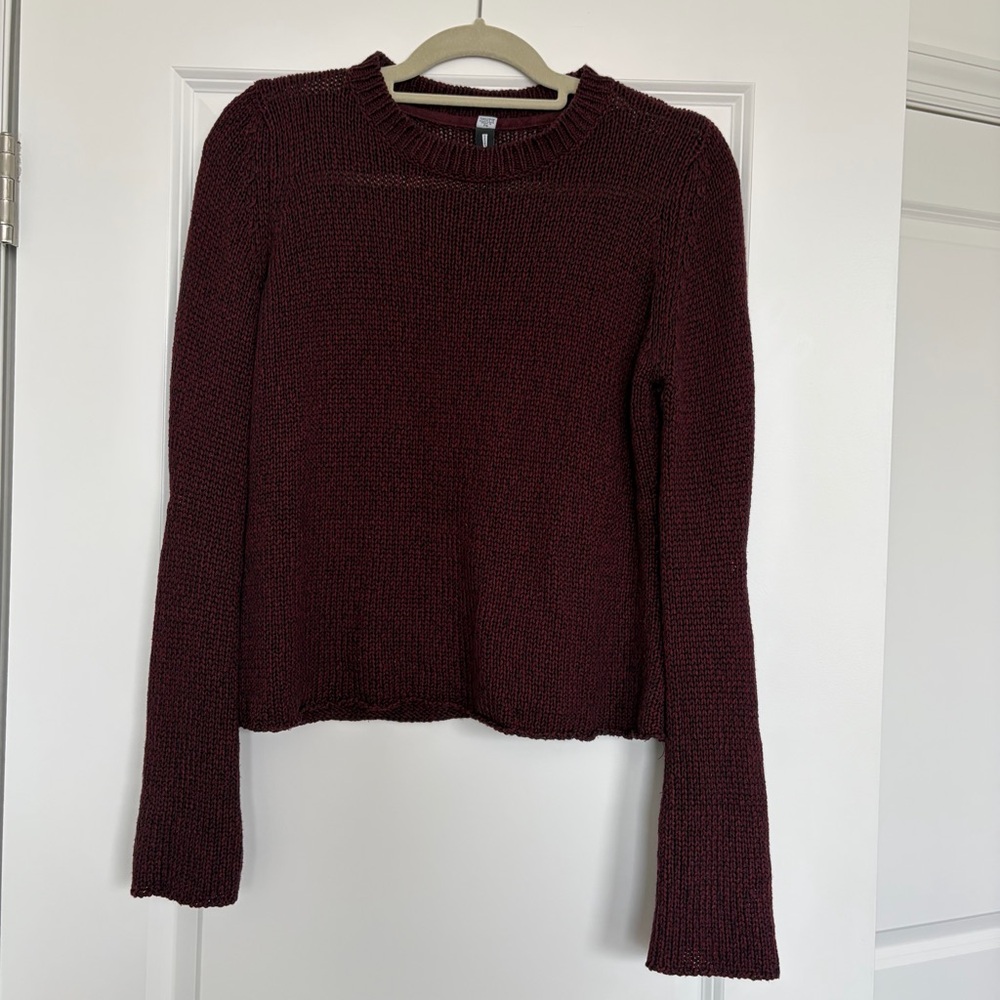 Lord & Taylor Burgundy Open Knit Crewneck Sweater